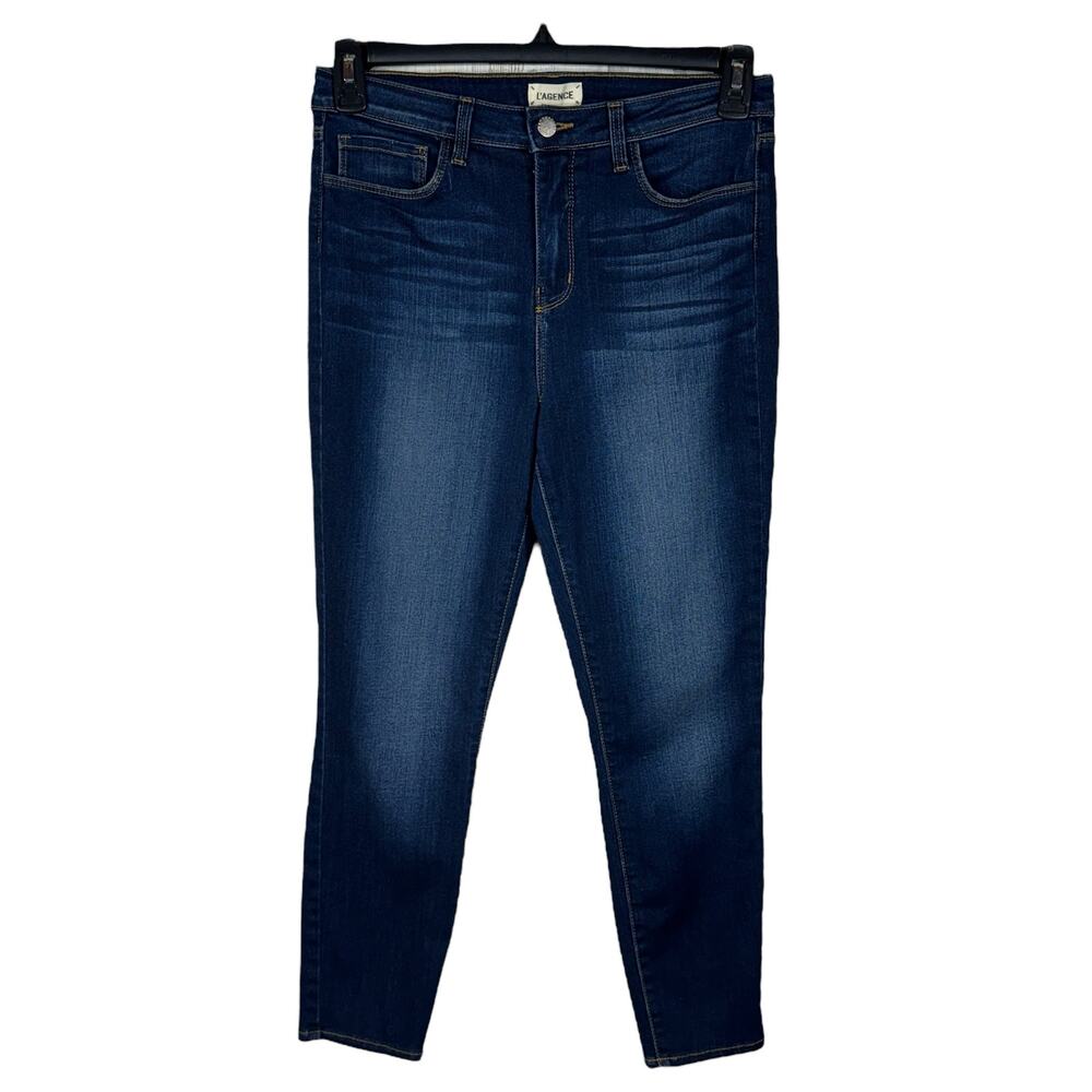 L’agence SZ 30 Margot Skinny Ankle Jeans Hi-Rise Stretch Whiskered Baltic Wash